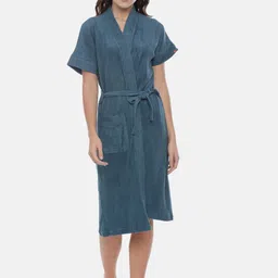 GOLDSTROMS Women Teal Solid Bathrobe-picture-20