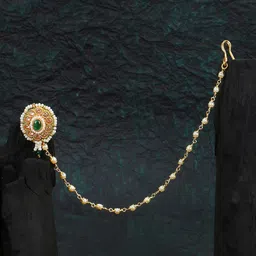 Adwitiya Collection Gold-Plated Flower Stone Studded & Beaded Nose Pin With Chain-picture-10