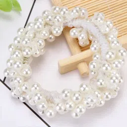 CHANDERKASH Women Off- White & Gold-Toned Embellished Ponytail Holders-image-3