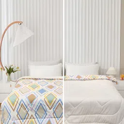 Supreme Home Collective Blue & White Geometric Cotton AC Room 300 GSM Double Bed Comforter-picture-22