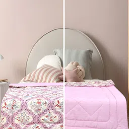 Supreme Home Collective White & Pink Printed Cotton AC Room 300 GSM Single Bed Comforter-picture-33