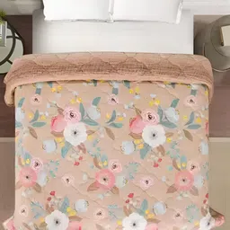 Signature Peach & White 2 Pieces Floral Microfiber AC Room 350 GSM Single Bed Comforters-image-67