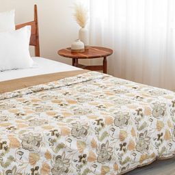 HOMEMONDE White & Brown Floral AC Room Cotton 150 GSM Reversible Double Bed Dohar-picture-41