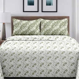 Ariana Green & White Floral 210 TC King Bedsheet with 2 Pillow Covers-picture-11