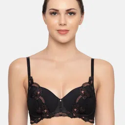 Triumph Black Astra Luxury Lace Embroidery Lightly Padded Wireless Rose Lace Bra-picture-40