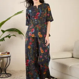 July Nightwear Women Black Cotton Floral Kurti with Pyjama-picture-13