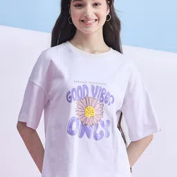 Stylo Bug Girls Varsity Printed Drop-Shoulder Sleeves Linen Blend Applique T-shirt-image-49