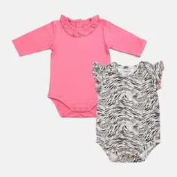 Softsens Girls Pack Of 2 Pink & Black Organic Cotton Printed Body Suit-picture-16