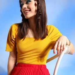 Veni Vidi Vici Mustard Square Neck Slim-Fit Bodysuit-picture-33