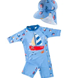 StyleCast Boys Blue Boat Printed Mock Neck Legsuit With Cap-image-70