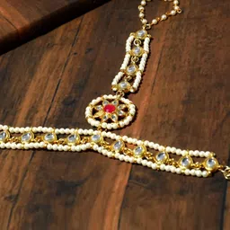 KARATCART Women Gold-Toned & White Kundan Handcrafted Gold-Plated Wraparound Bracelet image 1