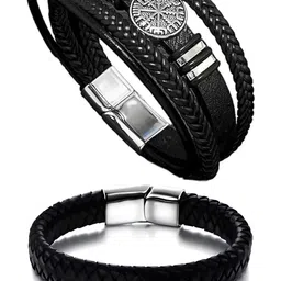 KARISHMA KREATIONS Unisex Set of 2 Leather Wraparound Bracelet-picture-26
