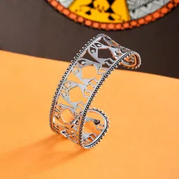 Voylla Silver-Plated Oxidised Cuff Bracelet image 1