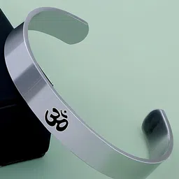 KARISHMA KREATIONS Unisex Silver-Plated Stainless Steel Om Detail Kada Bracelet-picture-20