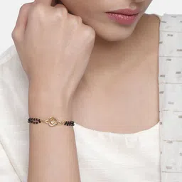Estele Women Gold-Toned & Black Handcrafted Gold-Plated Link Bracelet-picture-10
