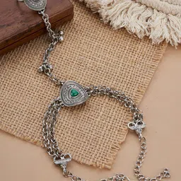 TEEJH Akaaya Hathphool Oxidised Silver-Plated Ring Bracelet-image-59
