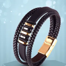 The Roadster Lifestyle Co Men Gold-Plated Leather Bracelet-picture-33