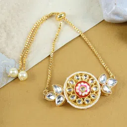 Asthetika Kids Girls Gold-Plated Kundan-Studded Tasselled Armlet Bracelet-image-24