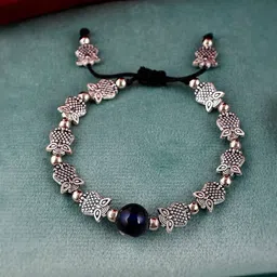 Silvermerc Designs Women Brass Oxidised Silver-Plated Charm Bracelet-image-6