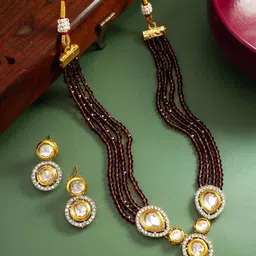 aadita Gold-Plated Kundan Studded & Beaded Jewellery Set image 1