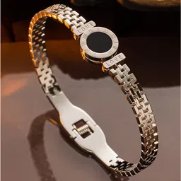 Designs & You Silver-Plated Stone-Studded Roman Numerals Bangle-Style Bracelet-picture-26