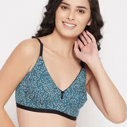 Clovia Teal & White Non Padded Everyday Floral Bra-image-35