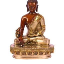 CraftVatika Gold-Toned & Brown Brass Tibetan Indian Medicine Buddha Statue Showpiece-image-74