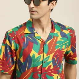 Hancock Men Yellow & Sea Green Tropical Printed Casual Shirt-picture-17