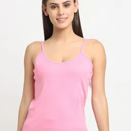 Friskers Women Pink Solid Cotton Camisole-image-4