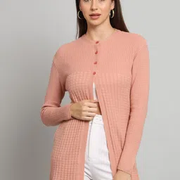 Chemistry Geometric Self Design Woollen Longline Cardigan-image-15