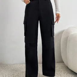 BROADSTAR Women Smart Straight Fit High-Rise  Cargos Trousers-image-33