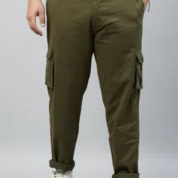 STUDIO NEXX Men Plus Size Relaxed Straight Leg Straight Fit Cotton Cargos Trousers-image-20