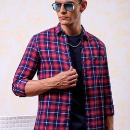 The Indian Garage Co Men Slim Fit Tartan Checks Opaque Checked Casual Shirt-picture-24