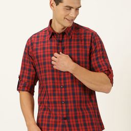 Harvard Red Classic Slim Fit Twill Tartan Checked Pure Cotton Casual Shirt-picture-12