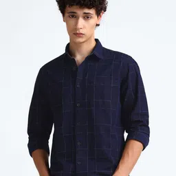 Flying Machine Slim Fit Windowpane Checked Spread Collar Long Sleeves Cotton Casual Shirt-picture-17