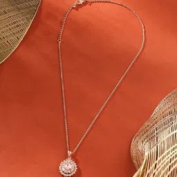 AMI Rose Gold-Plated Cubic Zirconia Studded Pendant With Chain-image-45