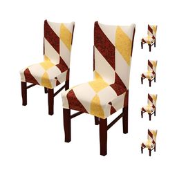 HOUSE OF QUIRK Cream & Brown 6 Pieces Printed Stretchable Chair Covers-picture-5