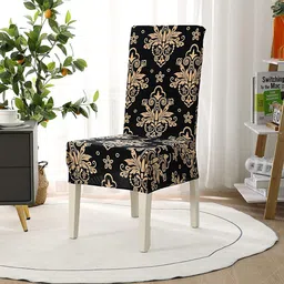 HOUSE OF QUIRK 6 Pieces Black Printed Dining Chair Covers-picture-39