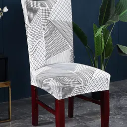 HOUSE OF QUIRK White & Black Geometric Printed Stretchable Removable Chair Cover-image-77
