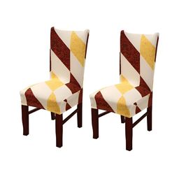 HOUSE OF QUIRK 2-Pieces Cream Colored & Brown Printed Stretchable Chair Covers-picture-49