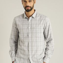 Indian Terrain Classic Spread Collar Tartan Checked Slim Fit Opaque Casual Cotton Shirt-picture-25