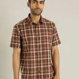 Indian Terrain Men Chiseled Slim Fit Tartan Checked Pure Cotton Casual Shirt-picture-29