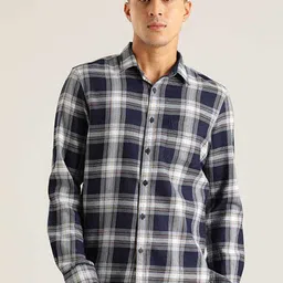 Indian Terrain Chiseled Slim Fit Tartan Checked Pure Cotton Shirt-image-68