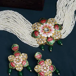 PANASH Gold-Plated Antique Kundan & Pearls Handcrafted Jewellery Set-picture-40