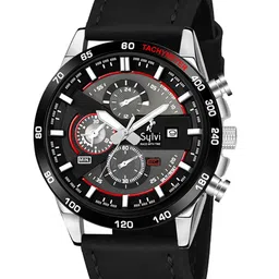 Sylvi Men Leather Straps Analogue Chronograph Watch 556-Red-black-leather-picture-22
