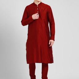 KISAH Men Maroon Mandarin Collar Kurta with Churidar-picture-36