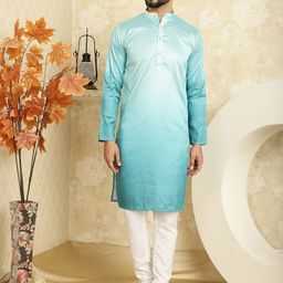 SOJANYA Ombre Dyed Band Collar Straight Kurta with Churidar-picture-7