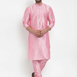 KRAFT INDIA Men Pink Regular Dupion Silk Kurta with Churidar-picture-13