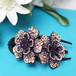 MIZORRI Women Black & Brown Beaded Claw Clip-image-45