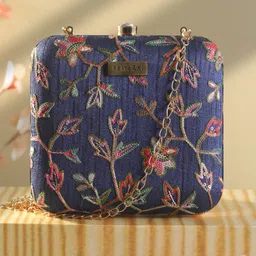 Priyaasi Blue & Pink Embroidered Box Clutch image 1